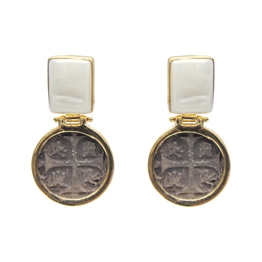 [35055] MONEDA DT/PT MOTHER PEARL SQUARE EARRINGS