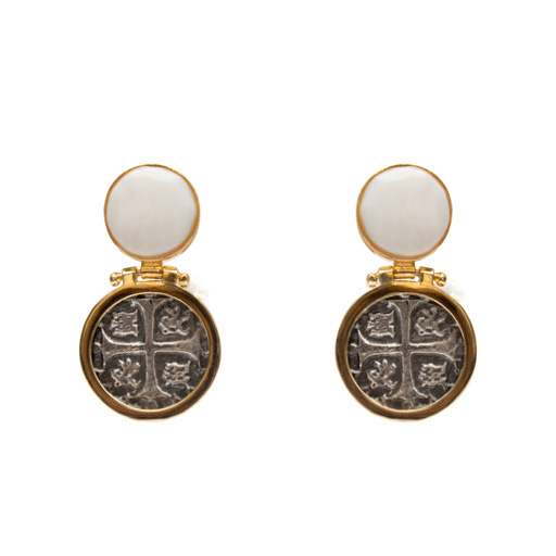 [35119] MONEDA DT/PT MOTHER PEARL ROUND EARRINGS