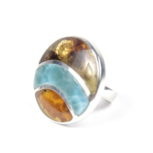 [31424] NO. 5 SILVER AMBER AND LARIMAR BIG RING
