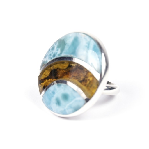 [33048] NO. 5 SILVER LARIMAR AND AMBER BIG RING