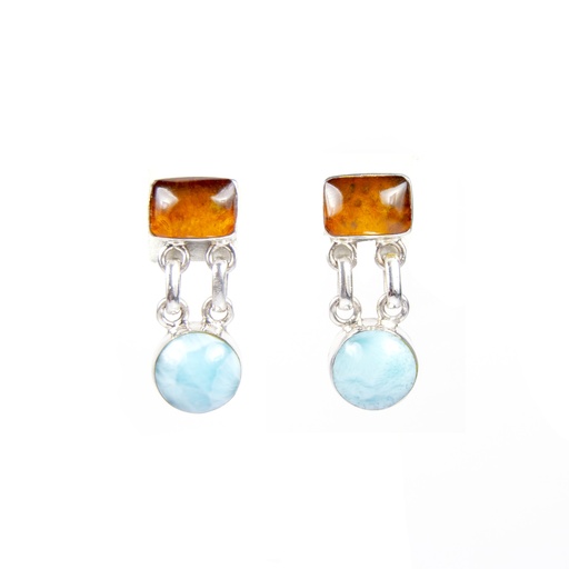 [30084] NO. 16 SILVER AMBER AND LARIMAR EARRINGS