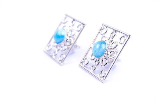 [32646] AUTO SILVER LARIMAR SMALL EARRINGS