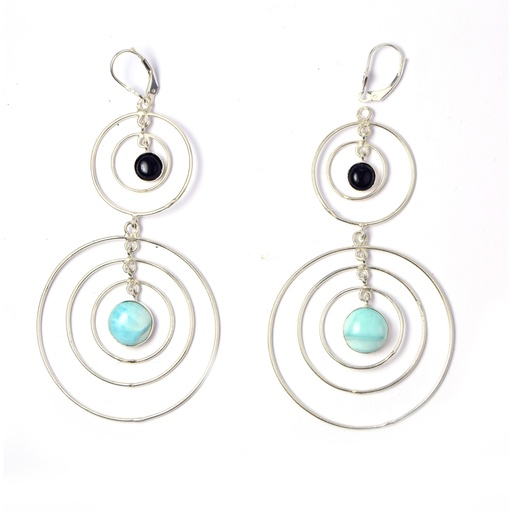[32699] AUTO SILVER COW HORN AND LARIMAR EARRINGS
