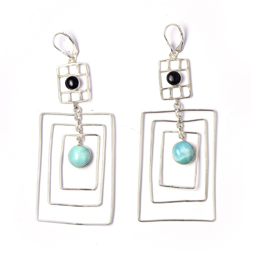 [32700] AUTO SILVER COW HORN AND LARIMAR EARRINGS