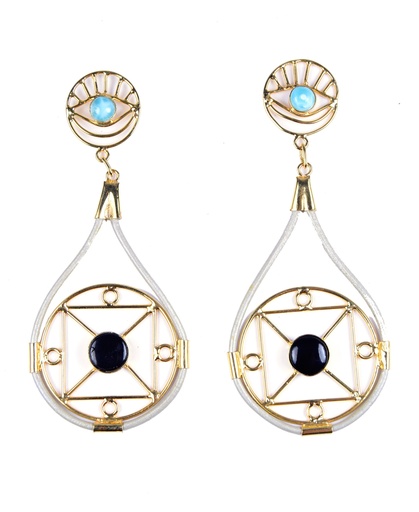 [32767] AUTO PIEL DORATO LARIMAR AND COW HORN EARRINGS