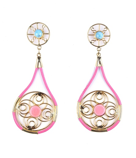 [32770] AUTO PIEL DORATO LARIMAR AND PINK SEA SHELL EARRINGS