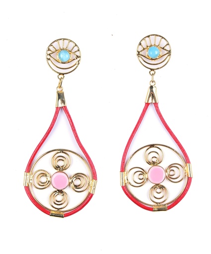 [32772] AUTO PIEL DORATO LARIMAR AND PINK SEA SHELL EARRINGS