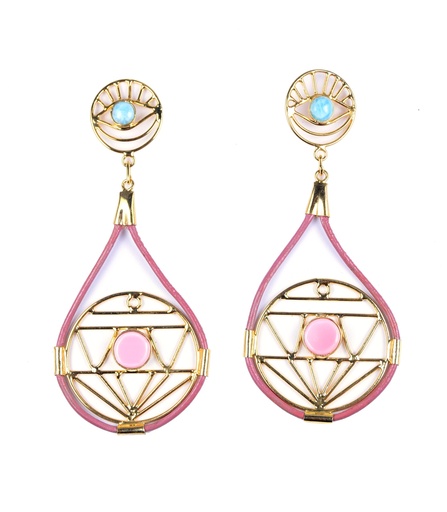 [32773] AUTO PIEL DORATO LARIMAR AND PINK SEA SHELL EARRINGS