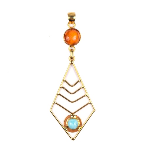 [32974] AUTO DORATO AMBER AND LARIMAR PENDANT