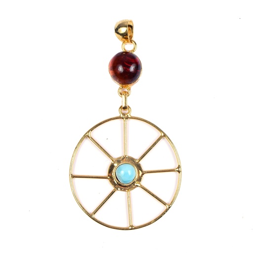 [32976] AUTO DORATO AMBER AND LARIMAR PENDANT