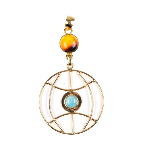 [32977] AUTO DORATO AMBER AND LARIMAR PENDANT