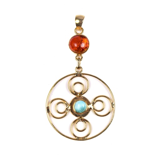[32978] AUTO DORATO AMBER AND LARIMAR PENDANT