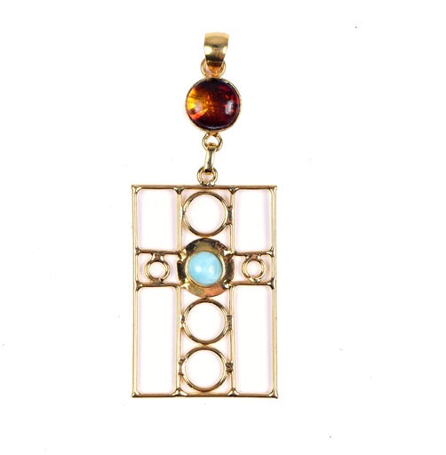 [32979] AUTO DORATO AMBER AND LARIMAR PENDANT