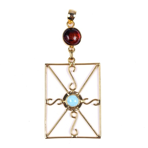 [32980] AUTO DORATO AMBER AND LARIMAR PENDANT