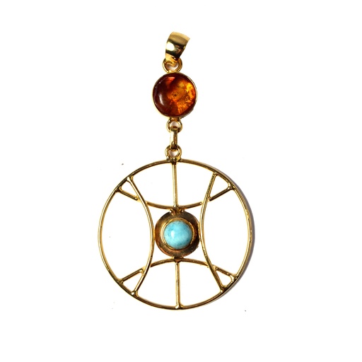 [32981] AUTO DORATO AMBER AND LARIMAR PENDANT